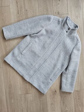 J. Crew City Coat, Mock Button Neck Blue Herringbone Coccoon, sz 18